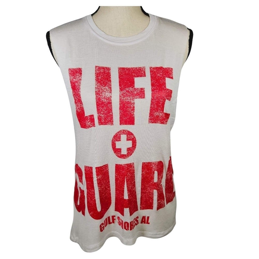 Life Guard Gulf Shore AL Tank, Size Small, White/Red